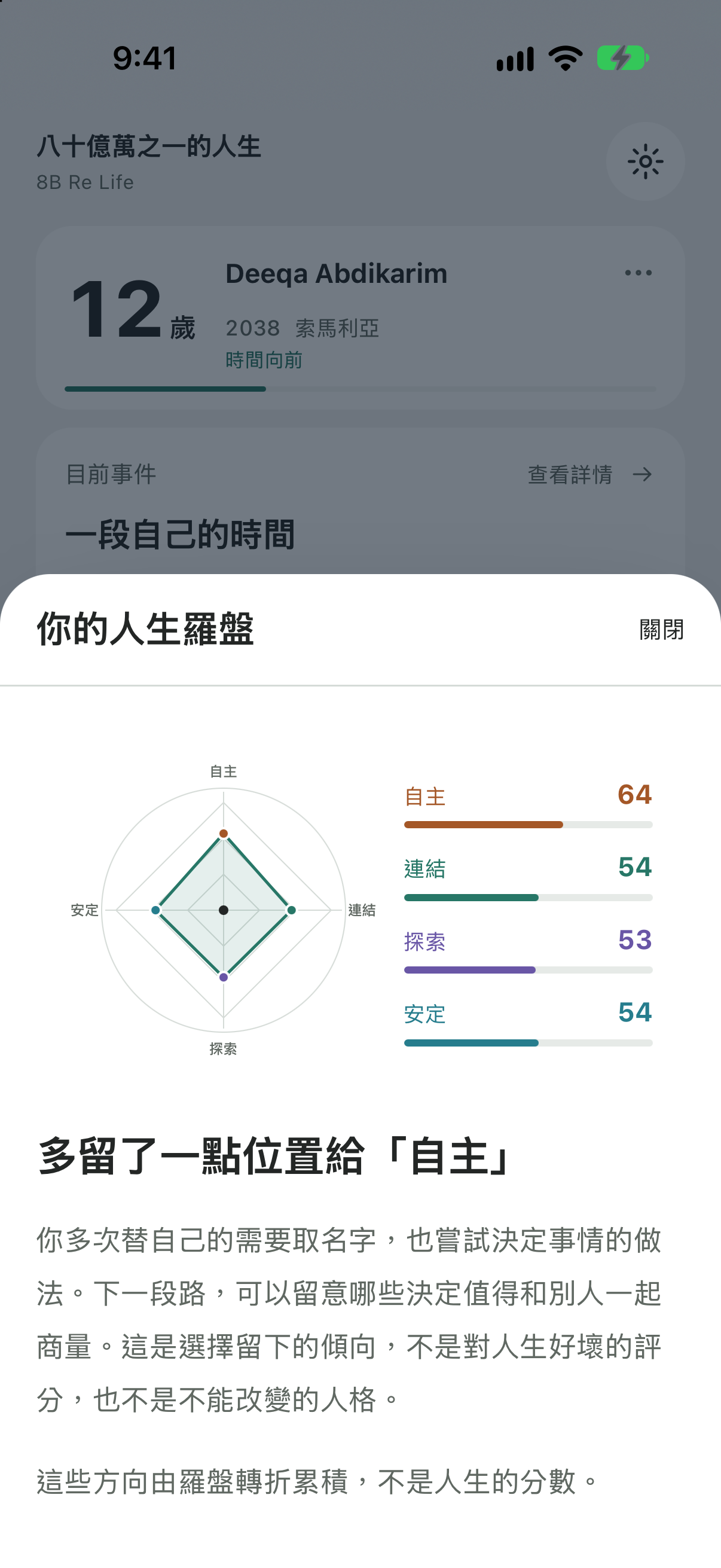 實際人生羅盤，呈現選擇累積出嚟嘅方向
